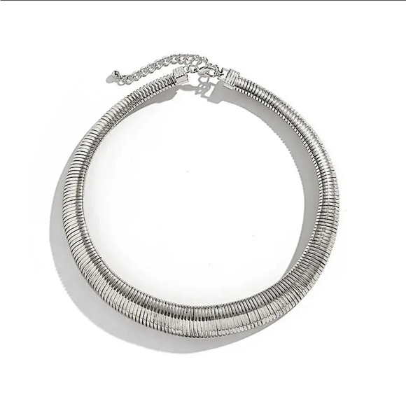 Silver Collar Exaggerated Choker Grunge Punk Spiral - Picture 5 of 7